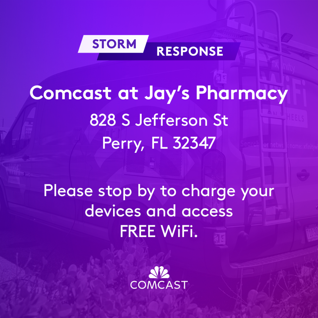 Flyer for Comcast's Comfort Station in Perry Florida.