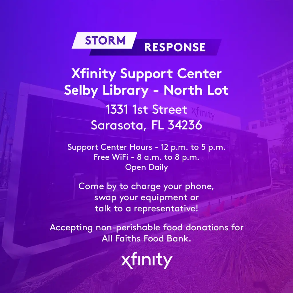 Graphic listing details for the Xfinity Support Center event at Selby Library