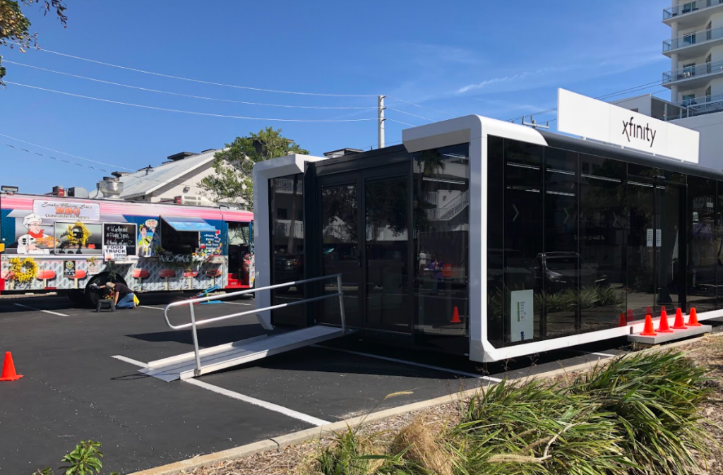 Xfinity Support Center stationed in Sarasota in front of a food truck