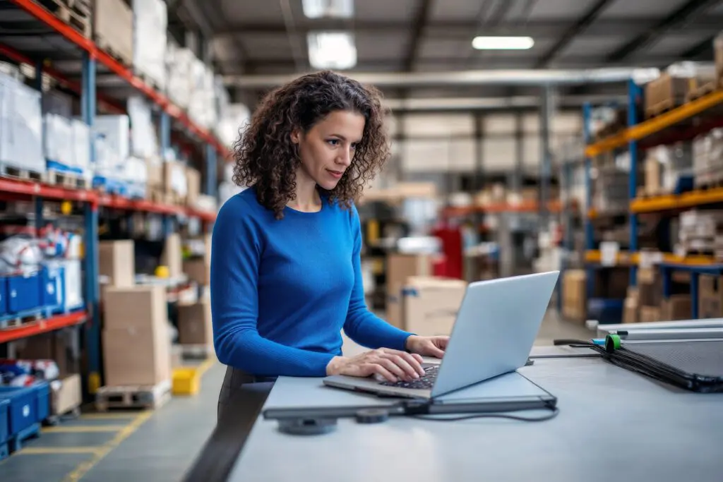 Celebrating small businesses across Florida during Small Business Month. IMAGE: Woman working on a laptop in a warehouse