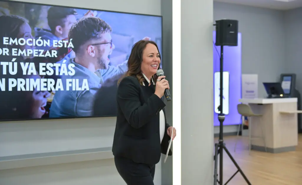 Woman giving remarks at an event