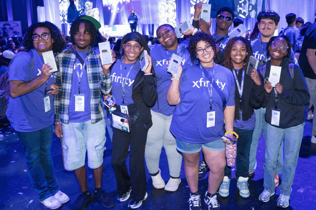 Students pose with their new phones