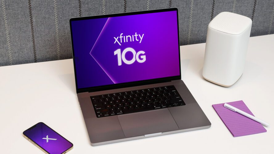 Xfinity 10G logo displayed on a laptop.