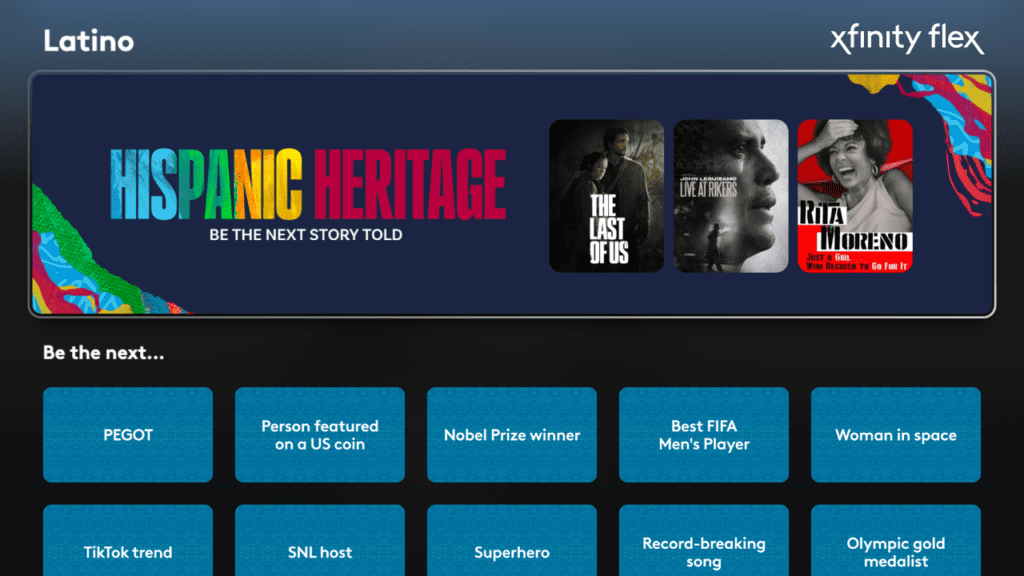 Hispanic Heritage Month programming can be viewed in xfinity flex home screen.