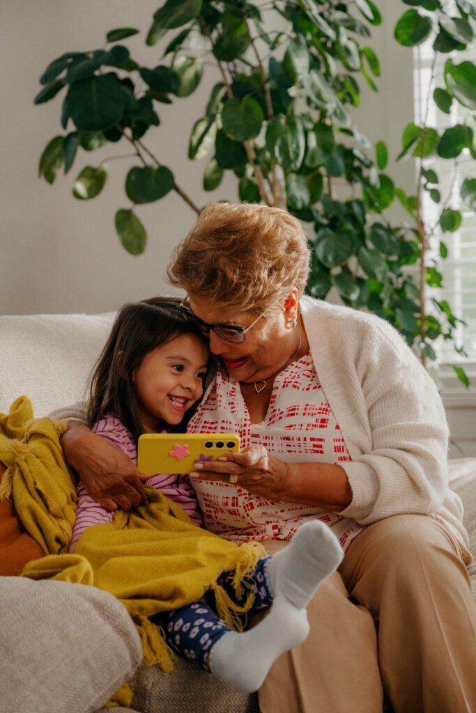 Family who are Internet Essentials customers for low-cost internet connectivity.