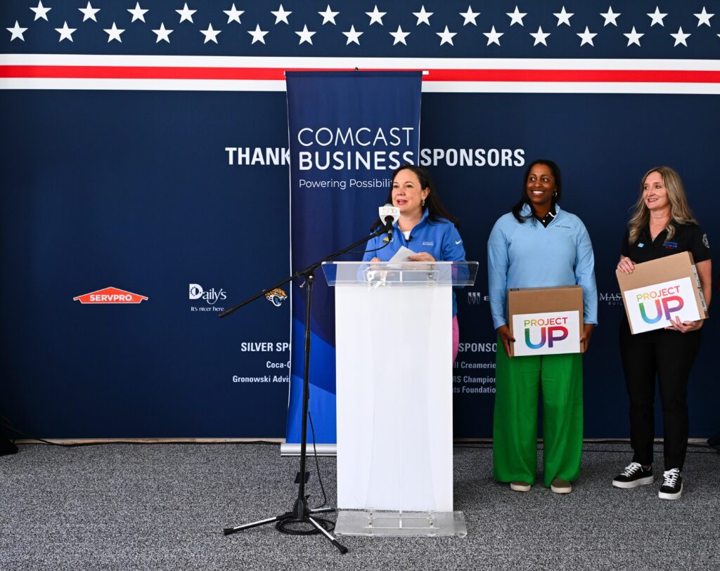 Woman speaking at event