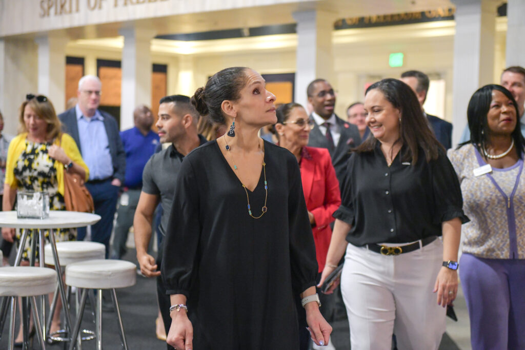 People touring an educational facility