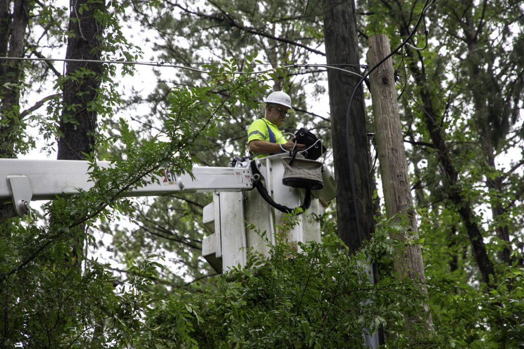 Xfinity employees work to restore internet to thousands of families and businesses in Tallahassee, FL that have lost connection due to the tornados that tore through the region last Friday morning.