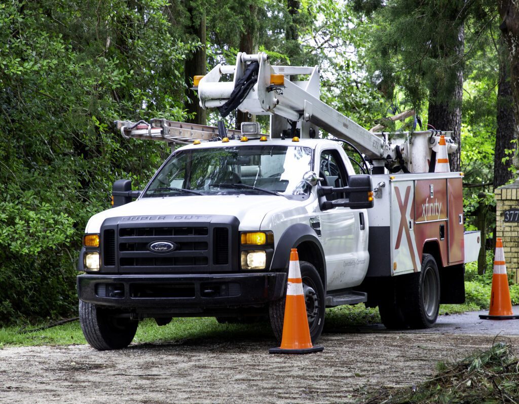 Xfinity employees work to restore internet to thousands of families and businesses in Tallahassee, FL that have lost connection due to the tornados that tore through the region last Friday morning.