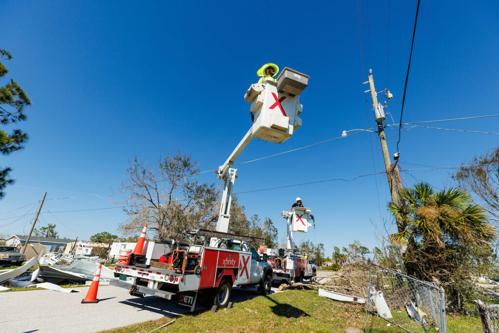 bucket truck working after hurricane