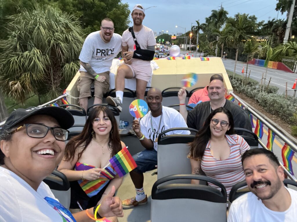 People on a double decker bus