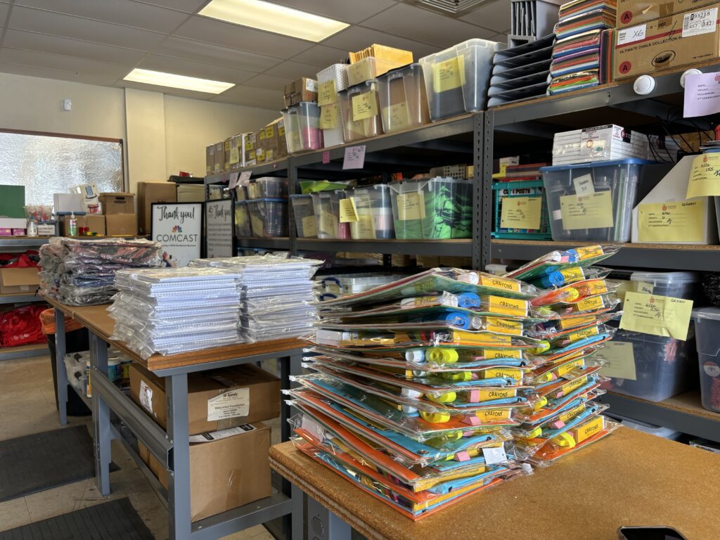 school supplies in a warehouse