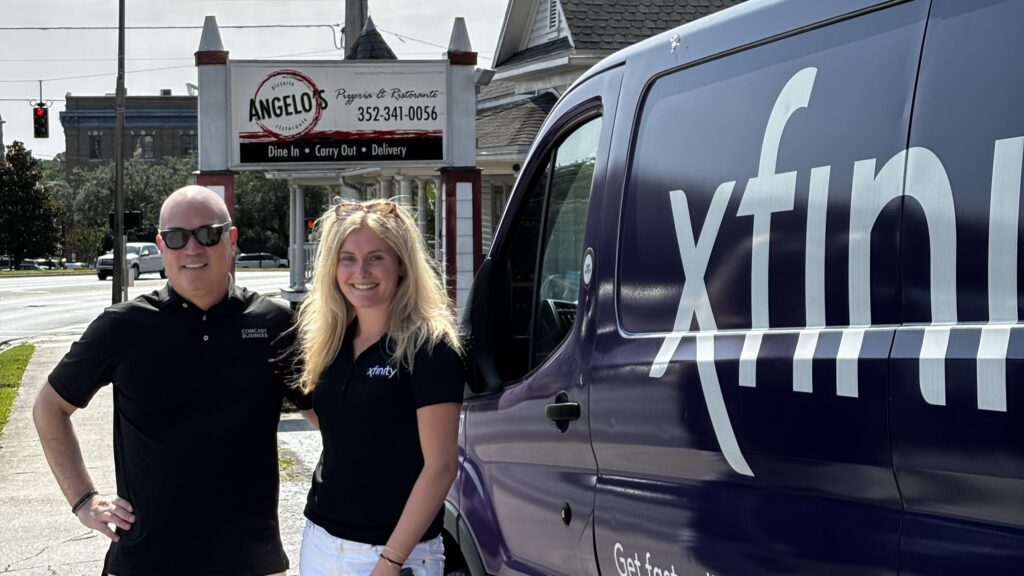 The Comcast Business and Xfinity teams get ready for their takeover of Angelo's in Inverness.